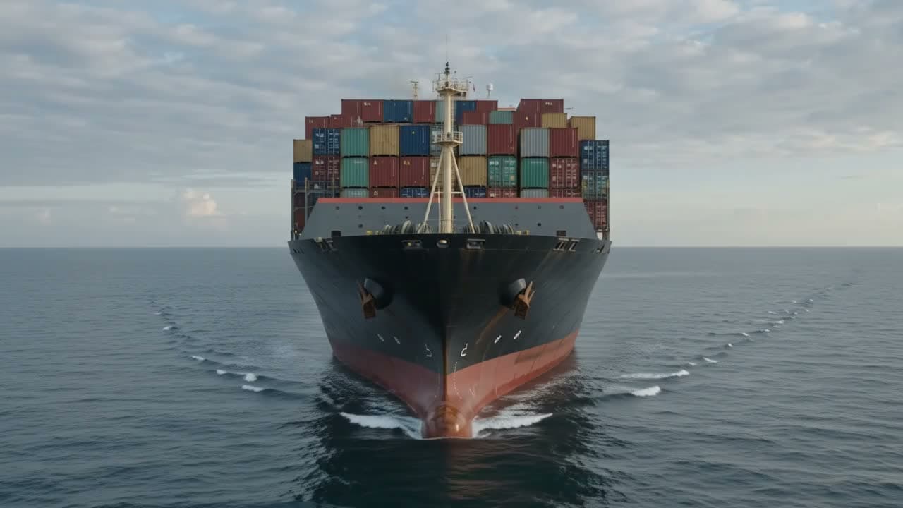 Navio cargueiro de contêineres navegando em mar aberto